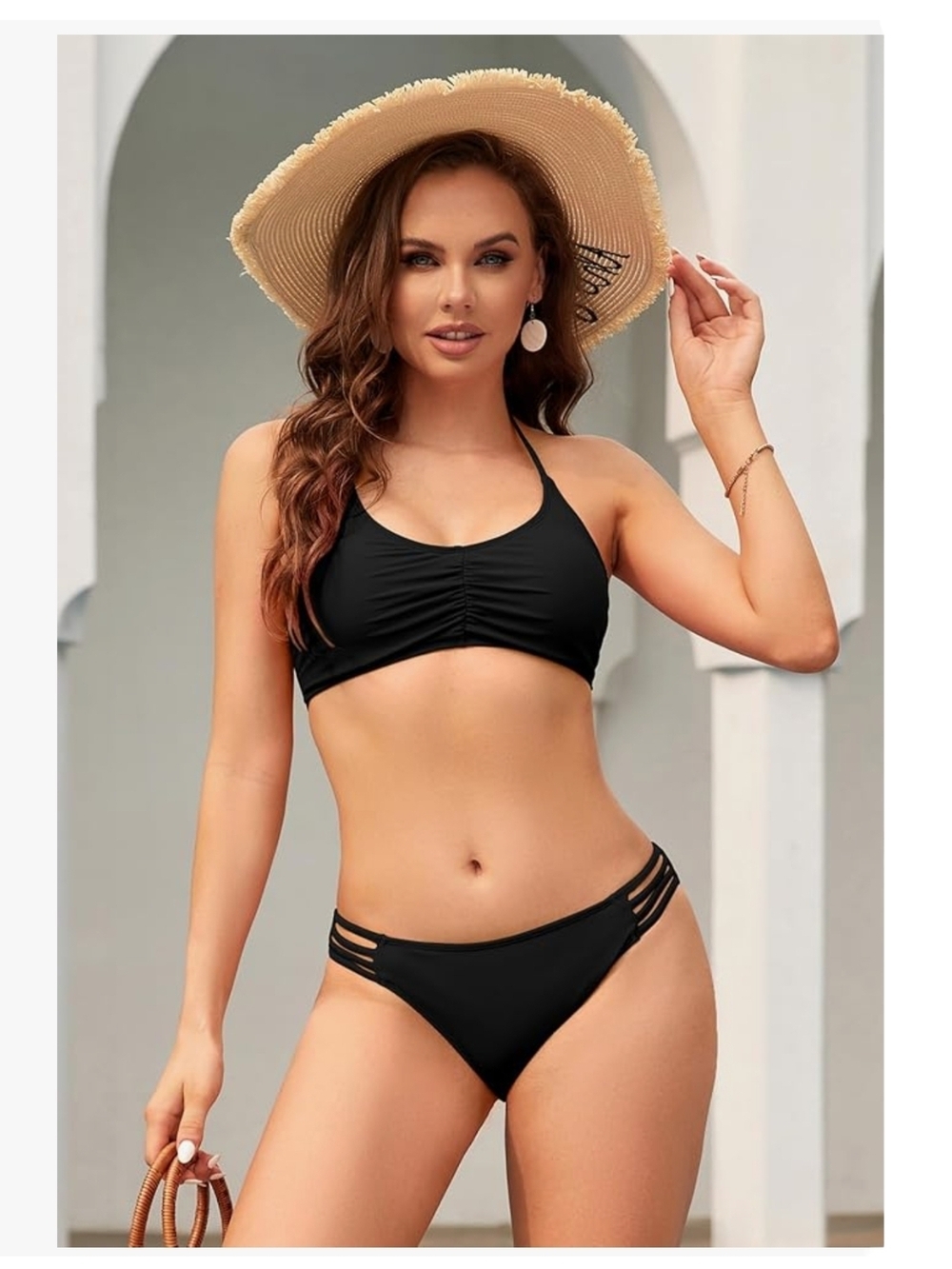 SHEKINI - Medium Black Strappy Halter Bikini Set